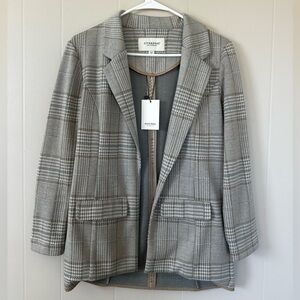 NWT Liverpool Los Angeles Gray Plaid Boyfriend Blazer Knit Open Front Jacket